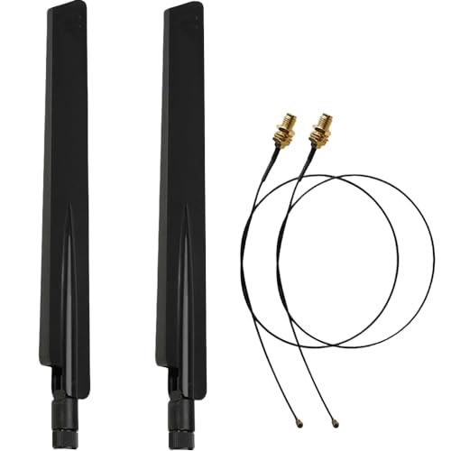 2-Pack 10dBi WiFi 6E Tri-Band Antenna RP-SMA Male 6GHz/5GHz/2.4GHz Omni-Directional & U.FL/IPEX to RP-SMA Female Pigtail Cable for Router, PCIe Card, Desktop PC, FPV Drone, ESP8266, Range Extender