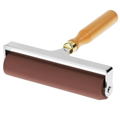 QWORK 6-Inch Soft Rubber Roller Brayer for Anti Skid Tape & Printmaking Tool, Professional Frame Roller, Brown