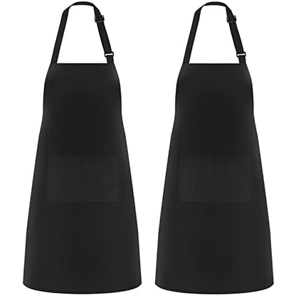 NLUS 2 Pack Kitchen Cooking Aprons, Adjustable Bib Soft Chef Apron with 2 Pockets for Men Women (Black,2) - color: Black-2