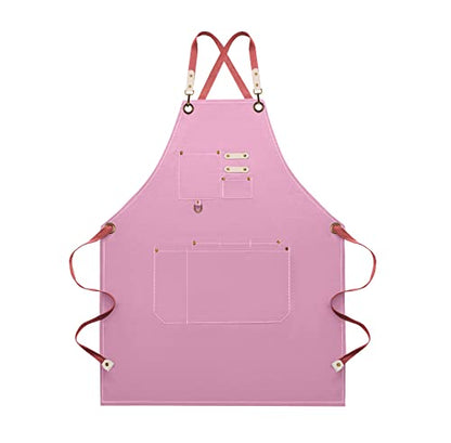 Dulabi Apron, Adjustable Chef Apron for Women and Men with Large Pockets, Cooking Kitchen Apron with Back Straps - color: Pink