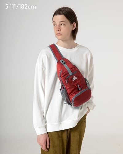 WATERFLY Packable Small Crossbody Sling Backpack Shoulder Chest Bag Daypack for Hiking Traveling - color: Red