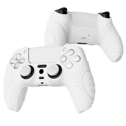eXtremeRate PlayVital Guardian Edition White Ergonomic Soft Anti-Slip Controller Silicone Case Cover for ps5, Rubber Protector Skins with White Joystick Caps for ps5 Controller - color: White