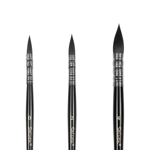 3-Piece Round Pointed Detail Paint Brush Set - Black - color: Black