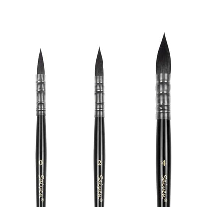 3-Piece Round Pointed Detail Paint Brush Set - Black - color: Black