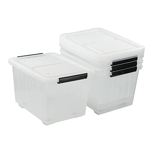 Asking 4-Pack Clear 50 L Storage Boxes, Plastic Storage Bins with Wheels - size: 50 L
