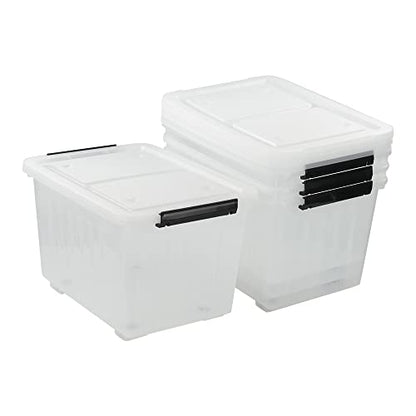 Asking 4-Pack Clear 50 L Storage Boxes, Plastic Storage Bins with Wheels - size: 50 L