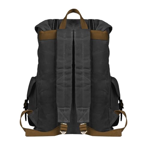 Heavy-Duty Waxed Canvas Rucksack Backpack - color: Black, size: 400 x 340 x 190 mm - Standard
