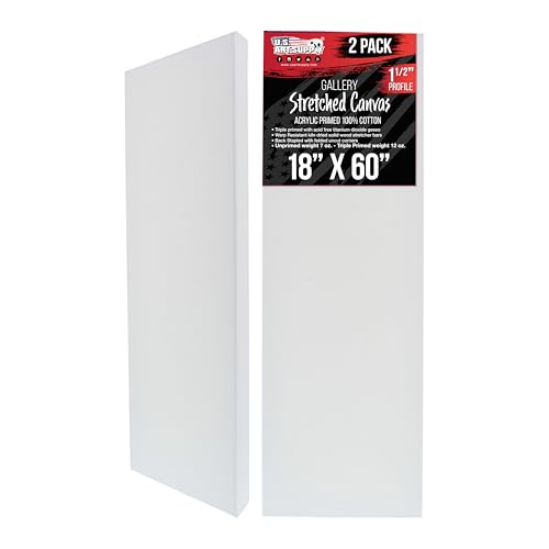 U.S. Art Supply 18"x60" Stretched Canvas for Painting, Gallery Depth 2-Pack - size: 18" x 60"