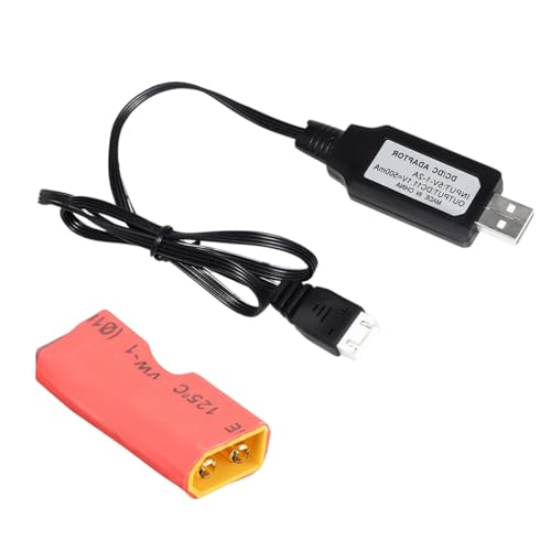 RC Battery Accessory Kit,No Wires XT60 Male (Yellow) Connector Switch to Deans T Female (red) Adapter, for Remote Control Toy Boat FPV Drone Car etc - 1 Pcs with 11.1V USB Charger Cable