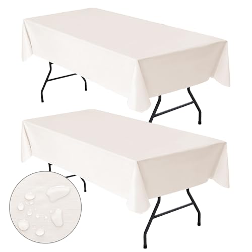 Waterproof Vinyl Tablecloth with Flannel Backing 2 Pcs 60x120 In Beige - color: Beige, size: 60x120 Inch (Rectangular)