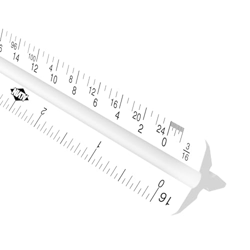 Alvin, High Impact Plastic Architect Triangular Scale, White Drafting and Architecture Ruler for Drawing, Planning, and Design - 12 Inches
