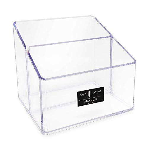 Isaac Jacobs Clear Acrylic 2-Section Organizer, Remote Holder & Multi-Functional Makeup, Brush, Pen & Pencil Storage Solution, for The Home, Bathroom, Office, Child’s Desk (2-Section, Clear) - size: 2-Section