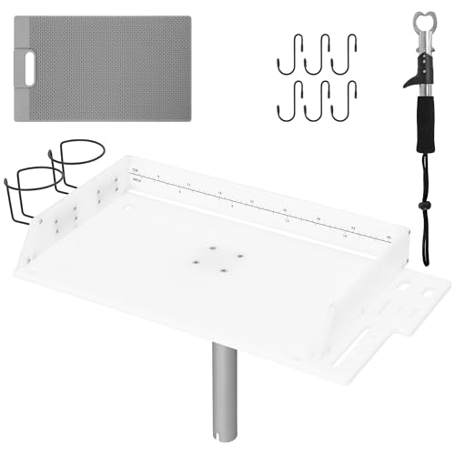 Bait Cutting Board for Boat, HDPE Thickened Bait Table Fishing Filet Board with Tool Slots and Larger Cup Holders, 360° Adjustable Rod Holder, Boat Fish Cleaning Table with Fish Fillet Mat