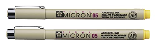 SAKURA PIGMA MICRON 05 FINELINER PEN, 0.45MM LINE WIDTH, PACK OF 2 (Yellow) - color: Yellow