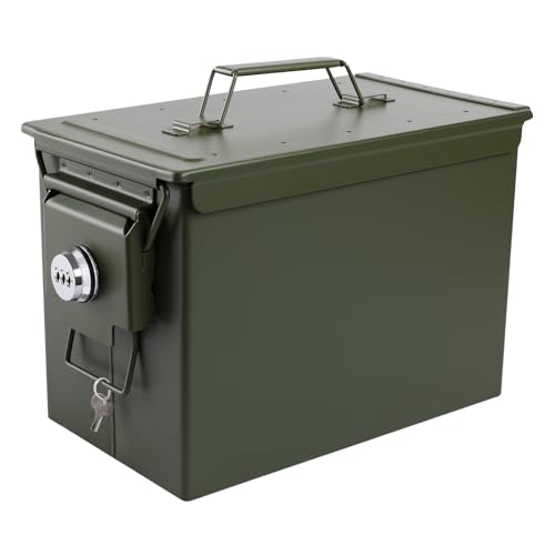 Ammo Can&Ammo Box, Fireproof & Waterproof Metal Storage Box - Perfect for Ammo, Lithium Batteries & RC Car Batteries (Round Lock, Green-13.6 * 7.3 * 8.6") - color: Green-13.6*7.3*8.6", style: Round Lock