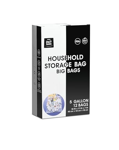 12 X-Large Plastic Storage Bags, 5 Gallons, Zero BPA, Double Zipper Seal, 3 Mils Thick, Double Layer Carry Handle, 18"x17"x7", Moving, Seasonal, Travel - size: 5 GALLONS