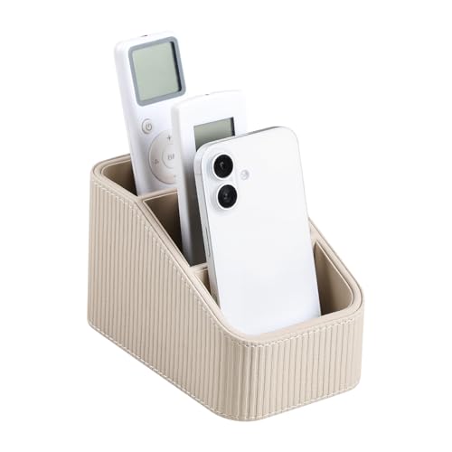 Remote Control Holder, PU Leather Nightstand Organizer, Beige - color: Beige
