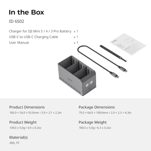 SmallRig 100W 3-Channel Battery Charger for DJI Mini5 Pro/ Mini4 Pro / Mini3 Pro/Mini 3 Intelligent Flight Batteries, Multiple Charging Modes, USB Output & Multi-Protection - 6502