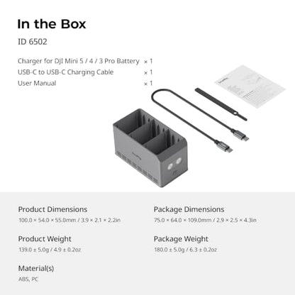 SmallRig 100W 3-Channel Battery Charger for DJI Mini5 Pro/ Mini4 Pro / Mini3 Pro/Mini 3 Intelligent Flight Batteries, Multiple Charging Modes, USB Output & Multi-Protection - 6502