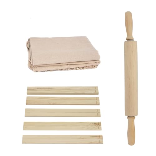 12 Pcs Pottery Tools Kit, Wood Rolling Pin Sculpting Polymer Clay Tools, Portable Pottery Wedging Board/Linen Tablecloth, 10 Pcs 5 Size Pottery Teaching Rolling Mud Stick Guide (Tablecloth)