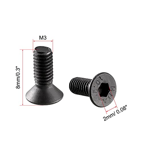 uxcell M3x8mm 10.9 Carbon Steel Countersunk Head Hex Socket Screw Pack of 50 - size: M3x8mm