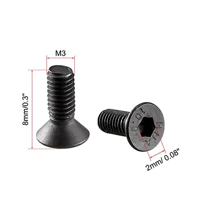 uxcell M3x8mm 10.9 Carbon Steel Countersunk Head Hex Socket Screw Pack of 50 - size: M3x8mm