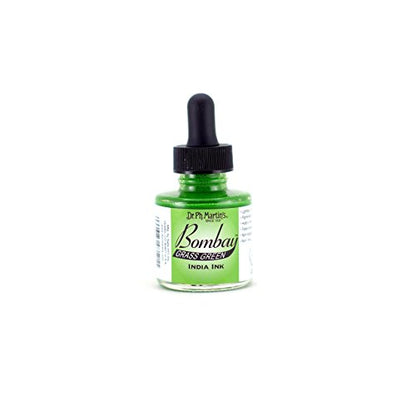 Dr. Ph. Martin's Bombay India Ink (12BY) Ink Bottle, 1.0 oz, Grass Green, 1 Bottle