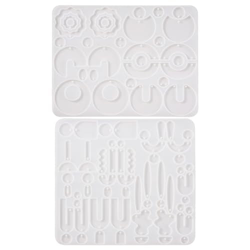 Elecrelive 2Pcs Earring Molds Round Rectangle Moon Flower Epoxy Resin Mold - color: White, Geometric