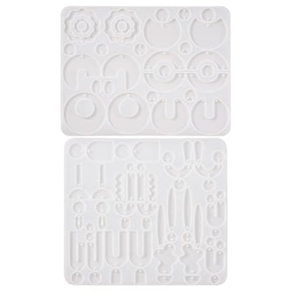Elecrelive 2Pcs Earring Molds Round Rectangle Moon Flower Epoxy Resin Mold - color: White, Geometric