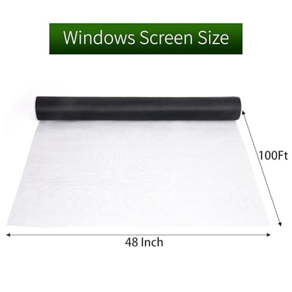 Window Screen Mesh 48" x 100', Window Screen Replacement Screens for Windows, Fiberglass Window Screens for House Windows, Door, Patio, Porch(Black) - size: 48 in x 100 ft