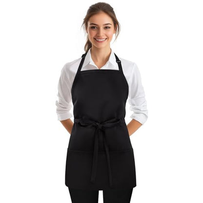 NLUS Kitchen Cooking Apron with 3 Pockets, Adjustable Bib Apron Chef Aprons for Women Men - color: Black