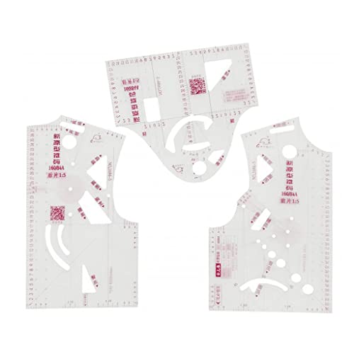 3-Piece Tailor Garment Cloth Sewing Tool Design Ruler Set - French Curve Ruler, Drafting Template 1:1 for Sewing, Measure Dressmaking Pattern