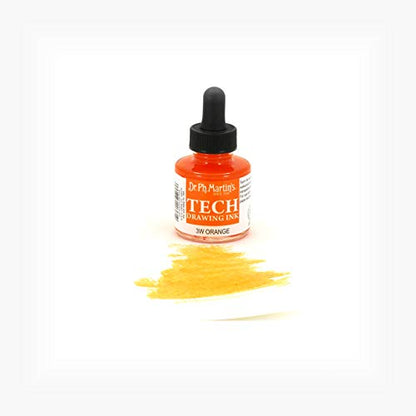Dr. Ph. Martin's TECH Drawing Ink (3W) Ink Bottle, 1.0 oz, Orange, 1 Bottle