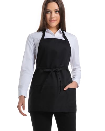 Syntus Chef Apron for Men Women with Pockets, Thick Grilling BBQ Apron - color: Black - S
