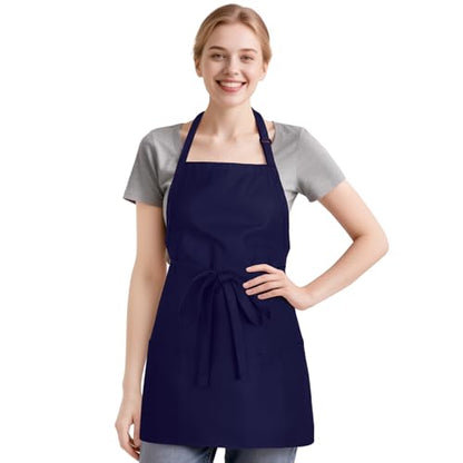 NLUS Kitchen Cooking Apron with 3 Pockets, Adjustable Bib Apron Chef Aprons for Women Men - color: Navy Blue