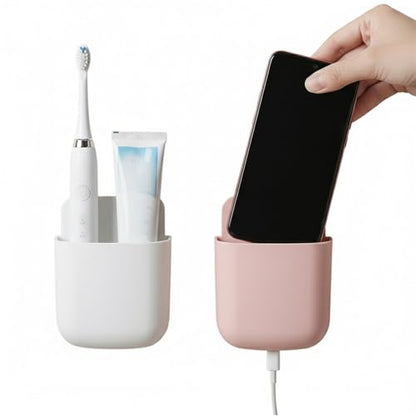 Remote Holder Wall Mount -TV Remote Control Holder Organizer, Multi-Purpose Organizer Box for sitting room, 2-Pack(White + Pink) - color: White and pink