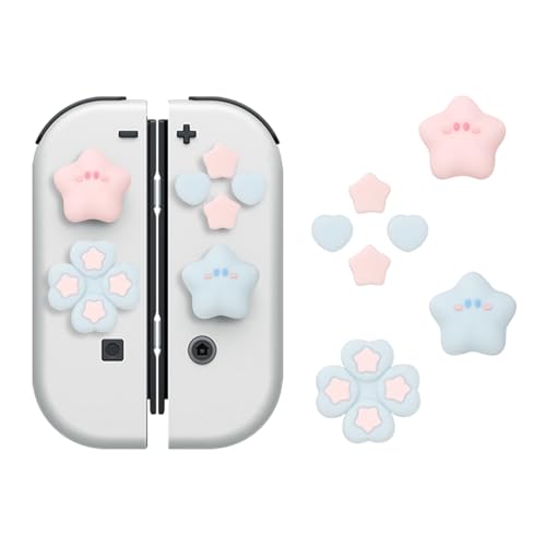 ABXY Buttons Sticker Joystick Cover Caps, Cross D-Pad Button Caps Silicone Thumb Grips Set Compatible with Nintendo Switch/OLED Controller - Star Baby(Pink ＆ Blue)