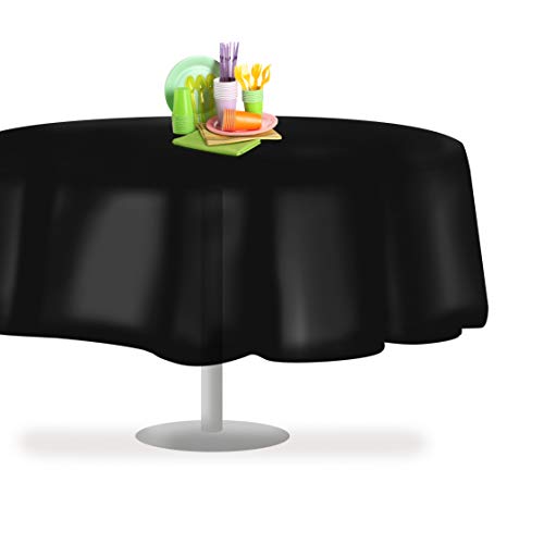 Grandipity Plastic Table Cloth Disposable 12 Pack 84" Round Black - color: Black, size: 84in. Round
