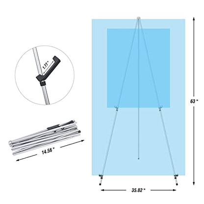 Portable Art Easel Stand 63 Inches - Silver Picture Stands for Display w/Bag - Tabletop Art Easel Stand for Sign, Wedding Signs, Poster Stand, Painting Canvas Stand - Metal Tripod, Easels for Display - style: 63 Inch Argent Silver (1 pack)