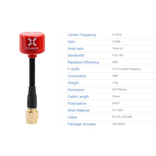 2pcs FOXEER FPV Antenna Lollipop 4 Updated Version 5.8GHz RHCP 2.5Dbi SMA for FPV Racing Drone Fatshark Goggles TX RX - style: Lollipop 4 SMA Red