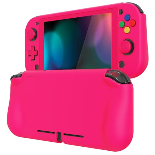 PlayVital ZealProtect Protective Case for Nintendo Switch Lite, Ergonomic Grip Hard Cover - Durable Shock-Absorbent Anti-Scratch with Screen Protector & Thumb Grip Button Caps, Bright Pink - color: Bright Pink