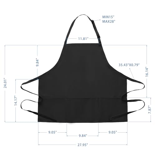 BOHARERS Kitchen Cooking Apron Unisex Adjustable chef apron with 3 pockets, 1 Pack Black - color: 01 Pack Black