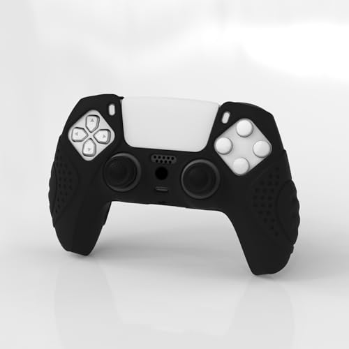 eXtremeRate PlayVital Guardian Edition Black Ergonomic Soft Anti-Slip Controller Silicone Case Cover for ps5, Rubber Protector Skins with Black Joystick Caps for ps5 Controller - color: Black