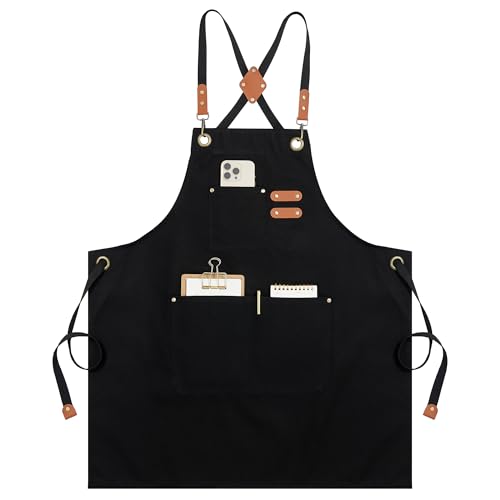 Syntus Chef Apron for Men Women with Pockets, Thick Grilling BBQ Apron - color: Black Canvas