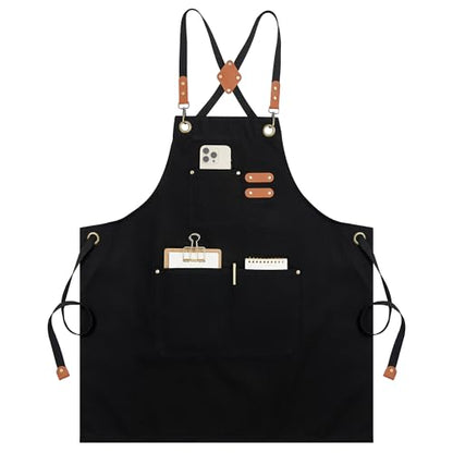 Syntus Chef Apron for Men Women with Pockets, Thick Grilling BBQ Apron - color: Black Canvas