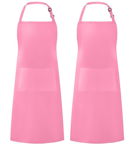 Syntus Apron for Men Women, Adjustable Cooking Kitchen Apron with 2 Pockets - color: Hot Pink, style: 2 Polyester