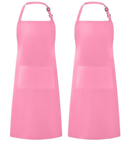Syntus Apron for Men Women, Adjustable Cooking Kitchen Apron with 2 Pockets - color: Hot Pink, style: 2 Polyester