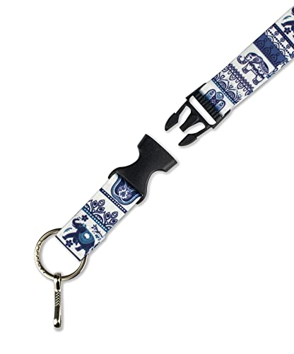 Limeloot Lanyard for Keys, ID Badge, Accessories | Neck Lanyard for Men and Women with Quick Release Buckle and Flat Ring - color: Blue Elephants
