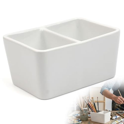 Ceramic Paint Palette 2 Deep Well Paint Brush Wash Bowl Paint Brush Washing Container Large Capacity Wash Bowl for Watercolor Gouache Painting