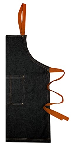 100% Cotton Denim Kitchen Apron with Pocket and Adjustable Neck with Long Ties Apron 25" X 31" for Women Men Chef Cooking, Baking, Gardening, Black